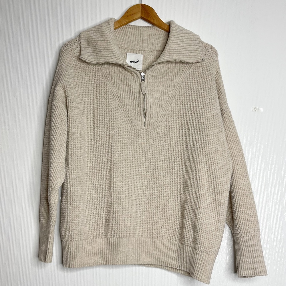 Aerie CozyUp Waffle Quarter Zip Sweater Women’s Size M